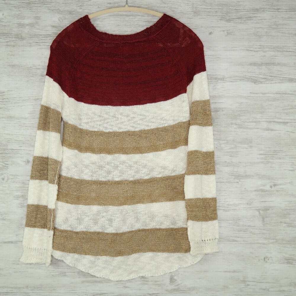 Stitch Fix Pixley Sweater Burgundy Beige Striped - Picture 3 of 5